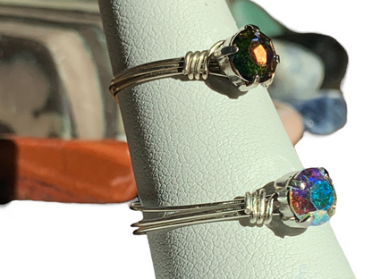 Sterling Silver AB Rainbow Crystal Wire Ring