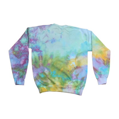 Adult Small Pastel Light Blue Mint Yellow Green Purple Scrunch Ice Tie Dye Crewneck Sweater