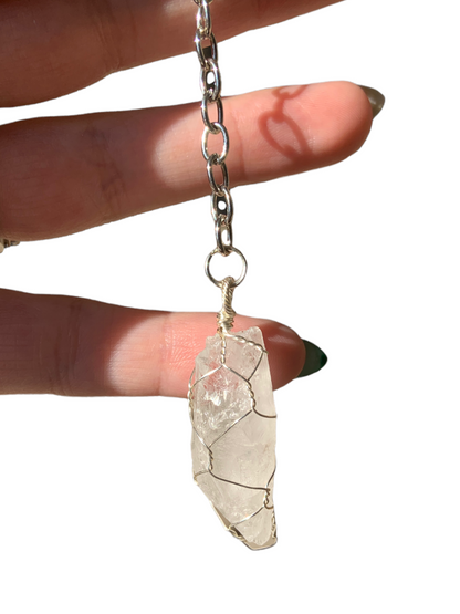Clear Quartz Caged Wire Wrapped Crystal Keychain