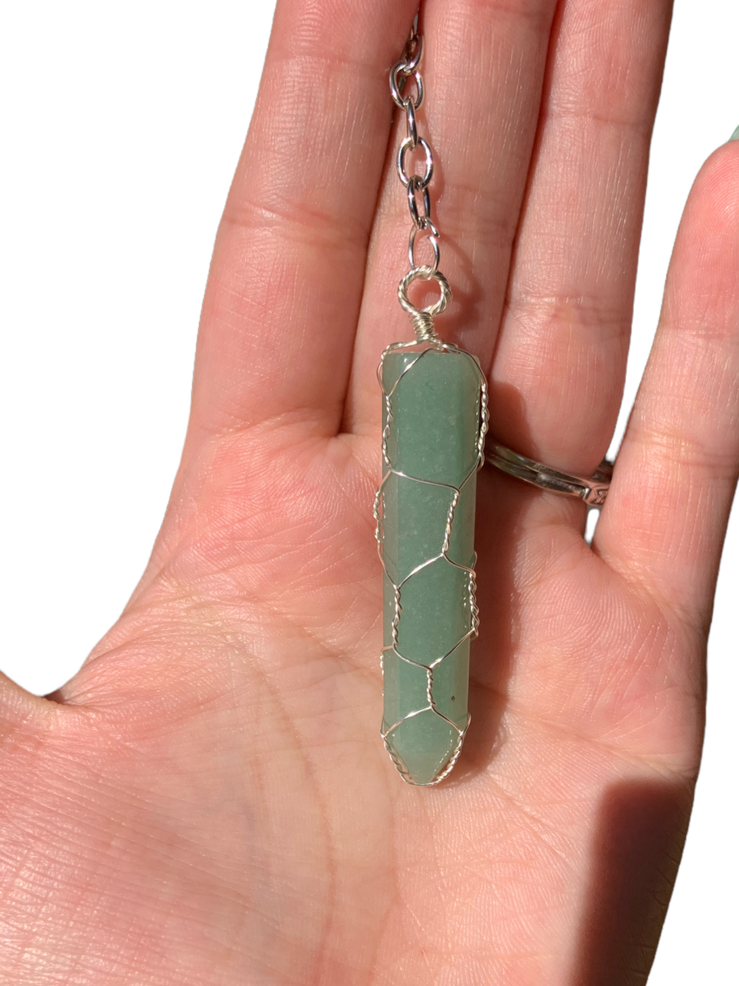 Green Aventurine Wire Wrapped Crystal Keychain