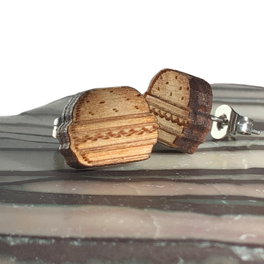 Hypoallergenic Hamburger Laser Engraved Wood Earrings