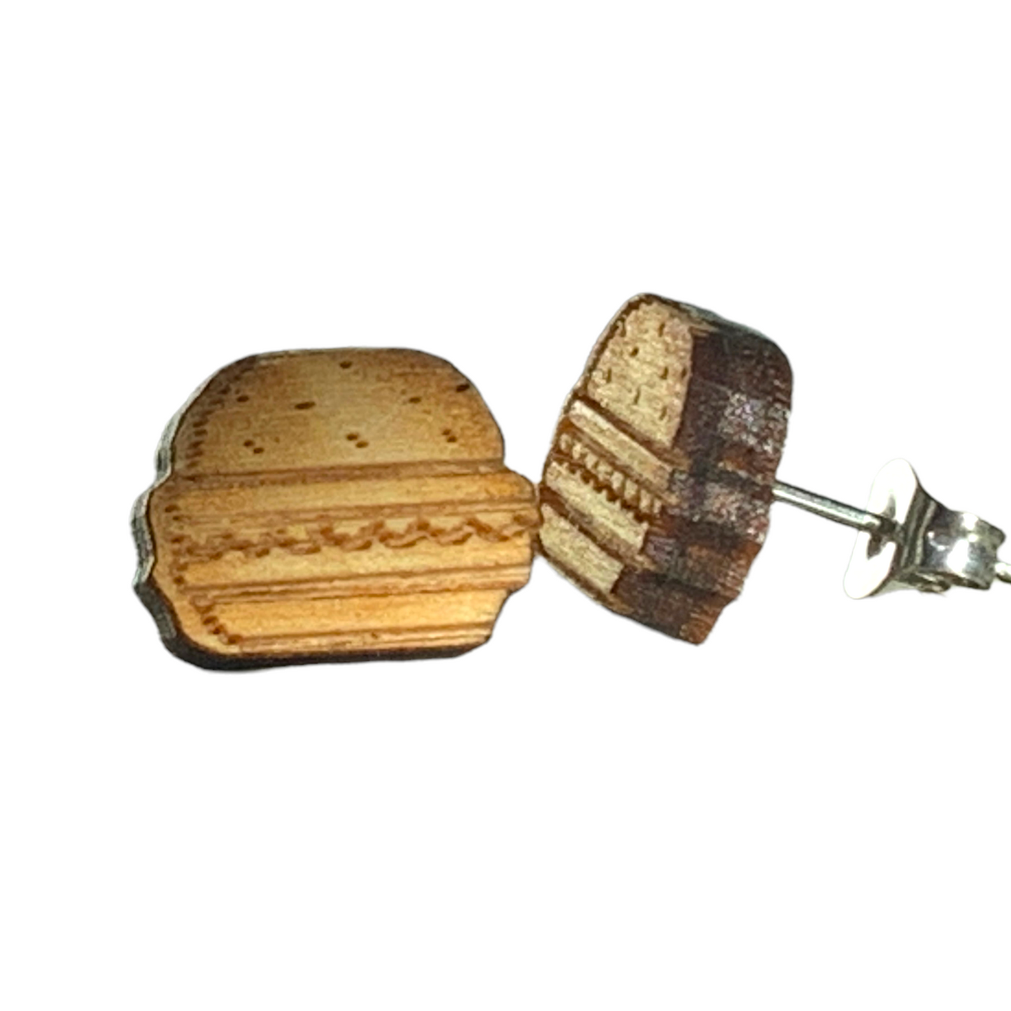 Hypoallergenic Hamburger Laser Engraved Wood Earrings