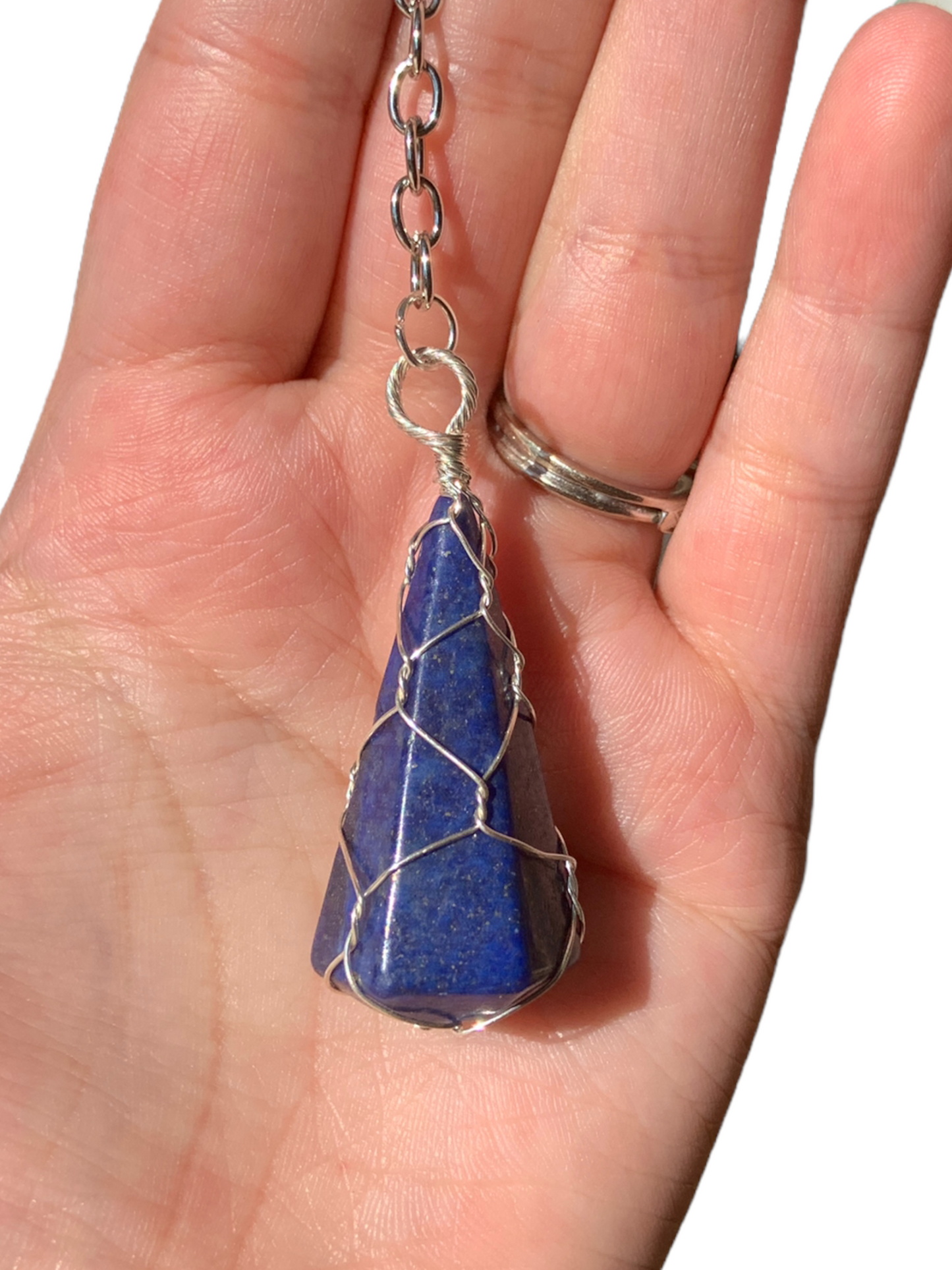 Silver | Gold Wire Wrapped Lapis Lazuli Crystal Keychain