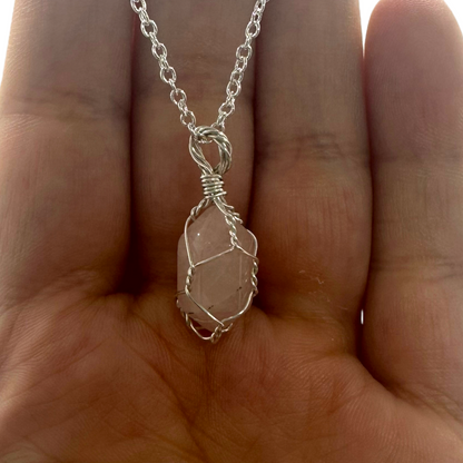 Mini Sterling Silver | 14KT Gold Filled Rose Quartz Wire Cage Pendant