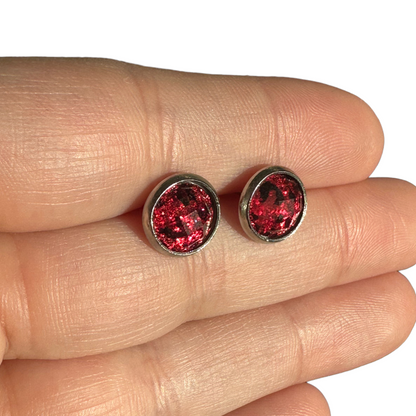 8MM Hypoallergenic Red Leopard Cheetah Faceted Epoxy Resin Earrings