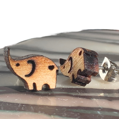 Hypoallergenic Elephant Laser Engraved Wood Earrings