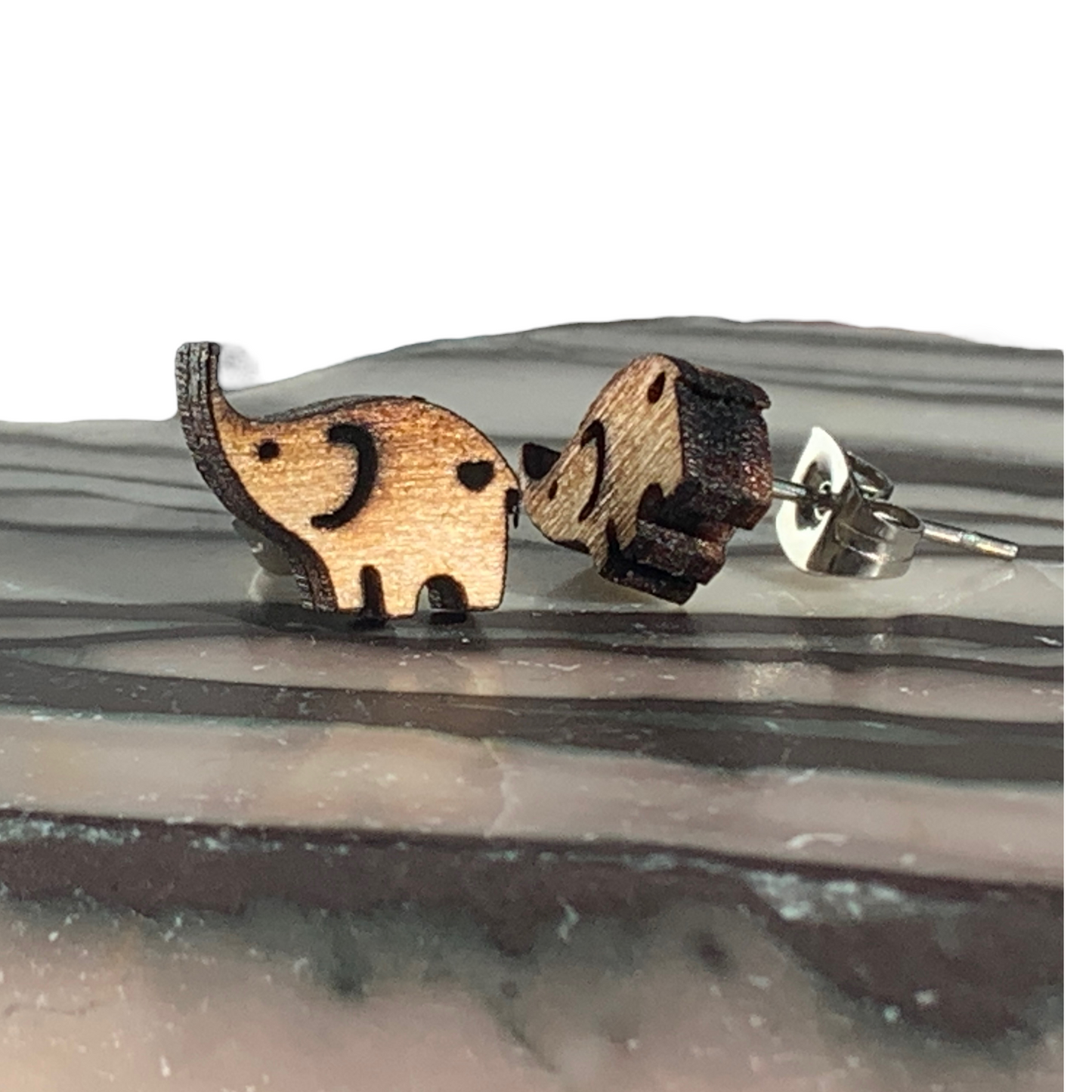Hypoallergenic Elephant Laser Engraved Wood Earrings