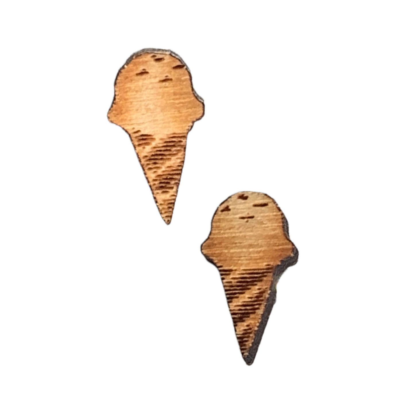 Hypoallergenic Ice Cream Cone Laser Engraved Wood Earrings