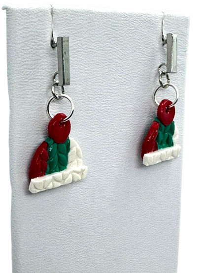 Hypoallergenic Red/Green/White Christmas Beanie Dangle Clay Earrings