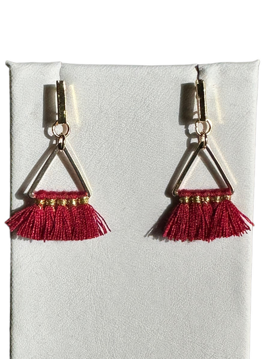 35MM Hypoallergenic Gold Plated Triangle Maroon Fringe Dangle Earrings