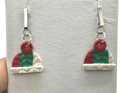 Hypoallergenic Red/Green/White Christmas Beanie Dangle Clay Earrings