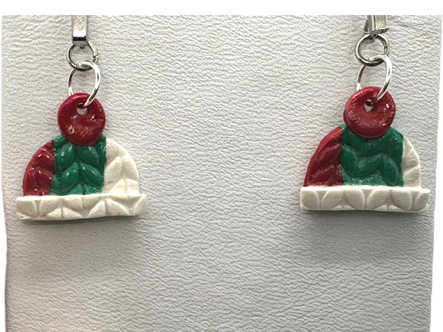 Hypoallergenic Red/Green/White Christmas Beanie Dangle Clay Earrings