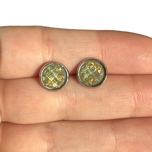 8MM Hypoallergenic Gray and Gold Leaf Faceted Epoxy Resin Earrings