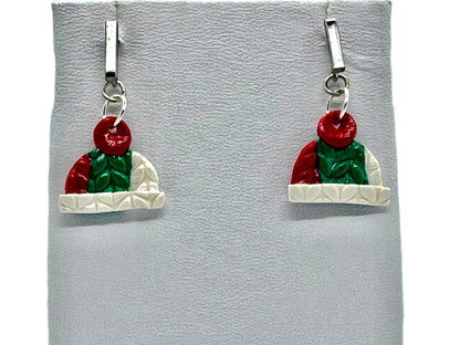 Hypoallergenic Red/Green/White Christmas Beanie Dangle Clay Earrings