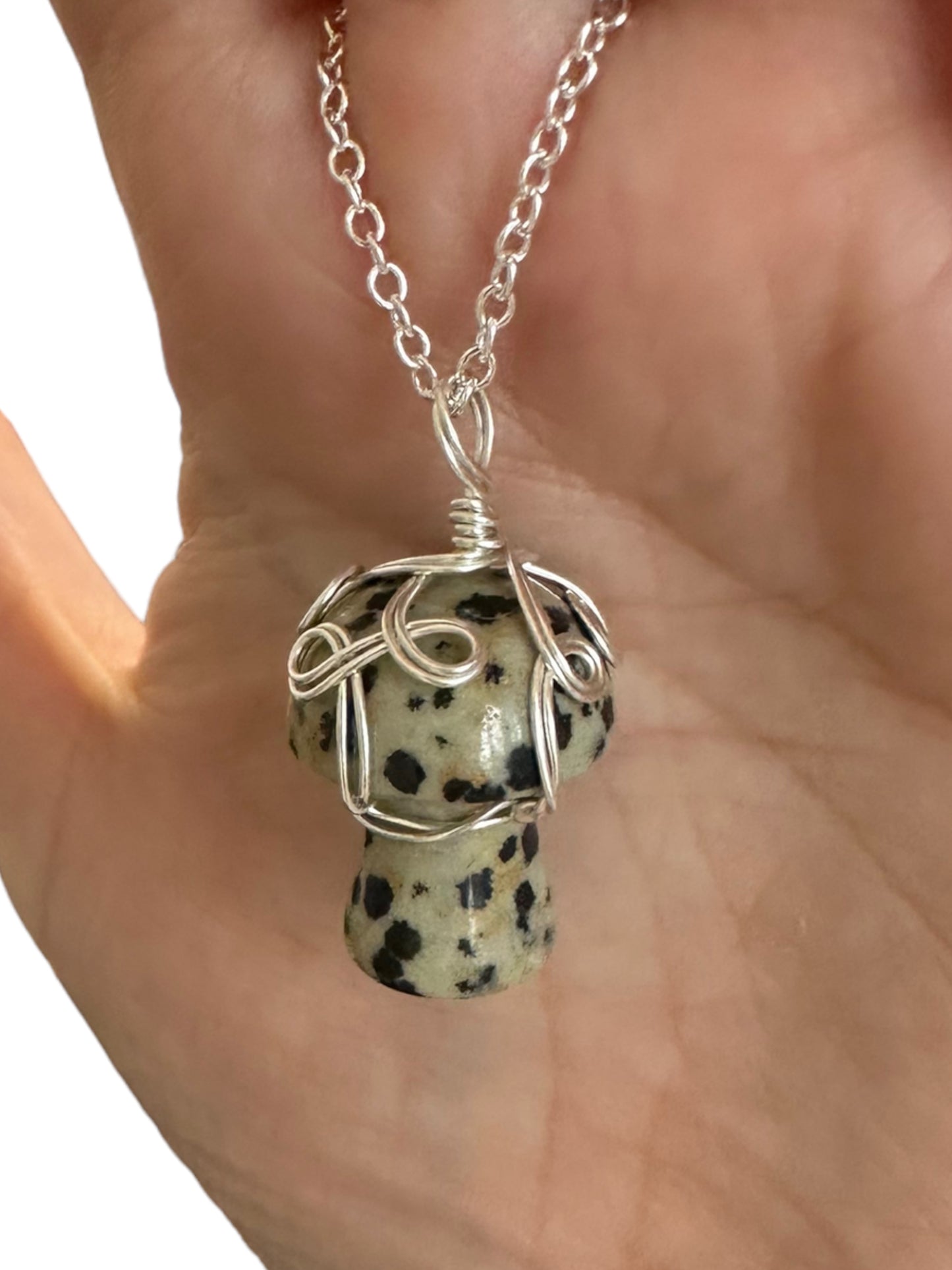 Sterling Silver | 14KT Gold Filled Dalmatian Jasper Wire Wrapped Mushroom Pendant