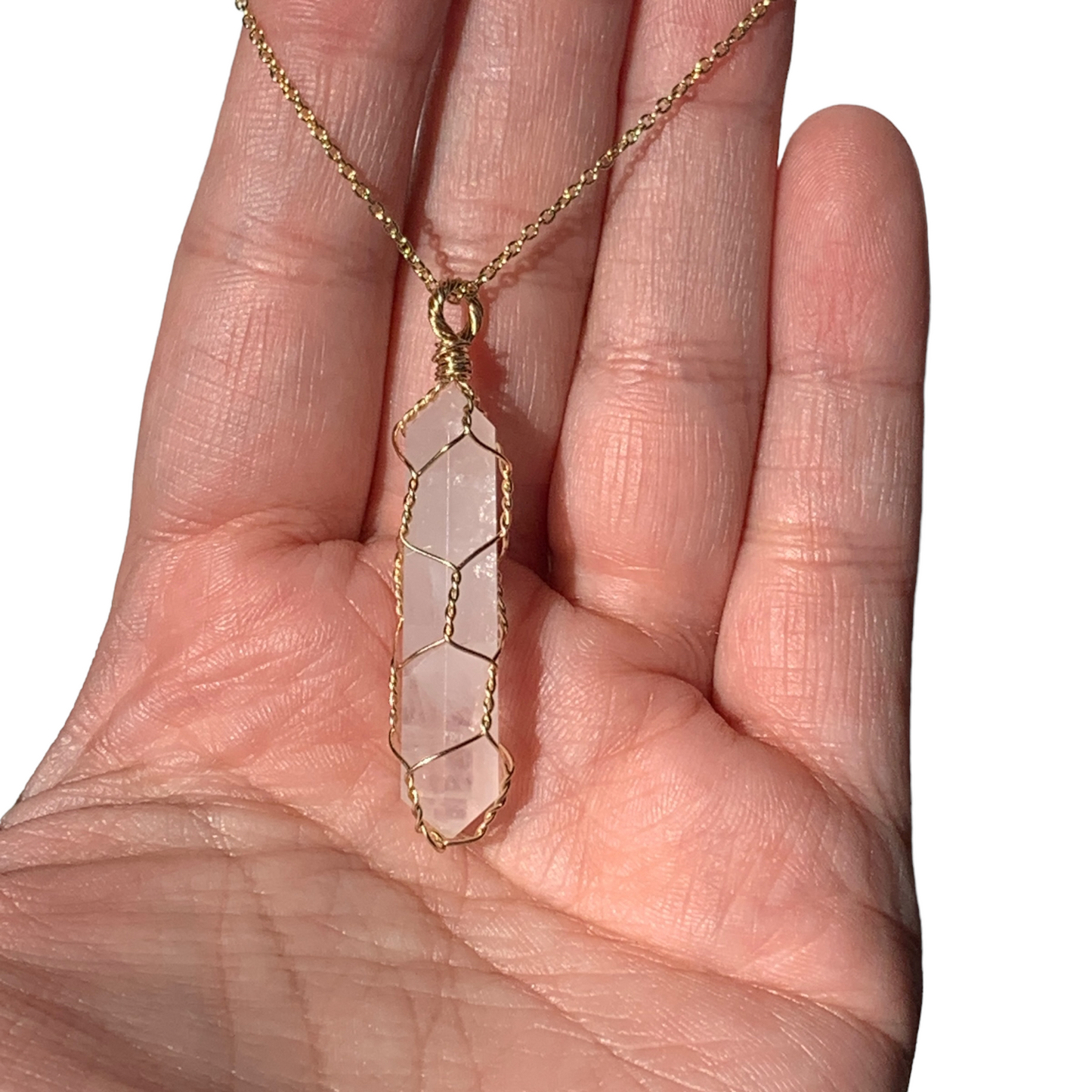 Sterling Silver | 14KT Gold Filled Rose Quartz Wire Cage Pendant