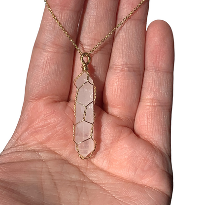 Sterling Silver | 14KT Gold Filled Rose Quartz Wire Cage Pendant