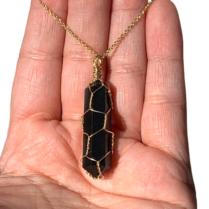 Sterling Silver | 14KT Gold Filled Caged Onyx Crystal Pendant