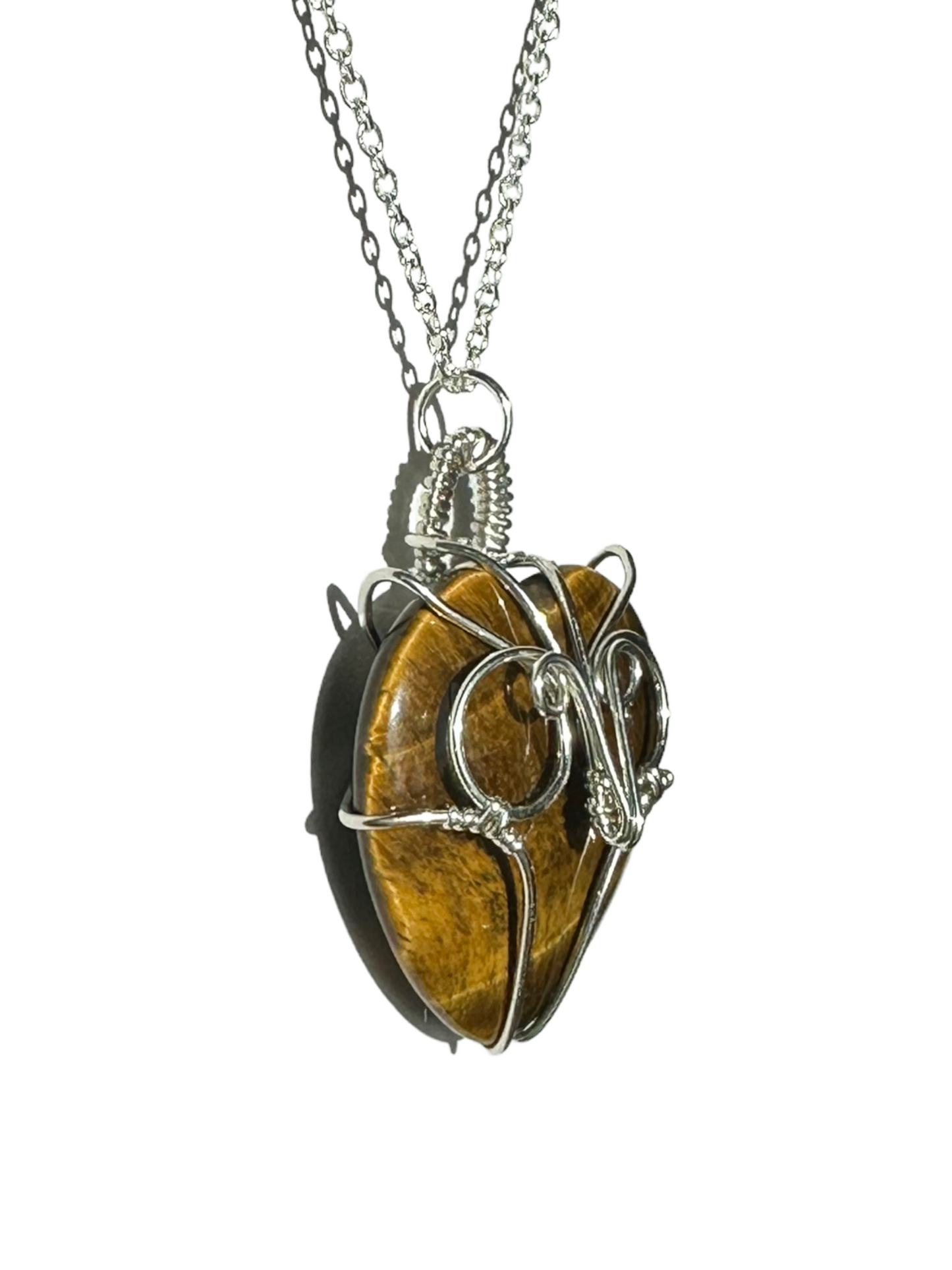 Sterling | 14KT Gold Filled Tiger's Eye Heart Wire Wrapped Owl Pendant