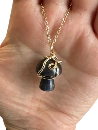 Sterling Silver | 14KT Gold Filled Sodalite Wire Wrapped Mushroom Pendant