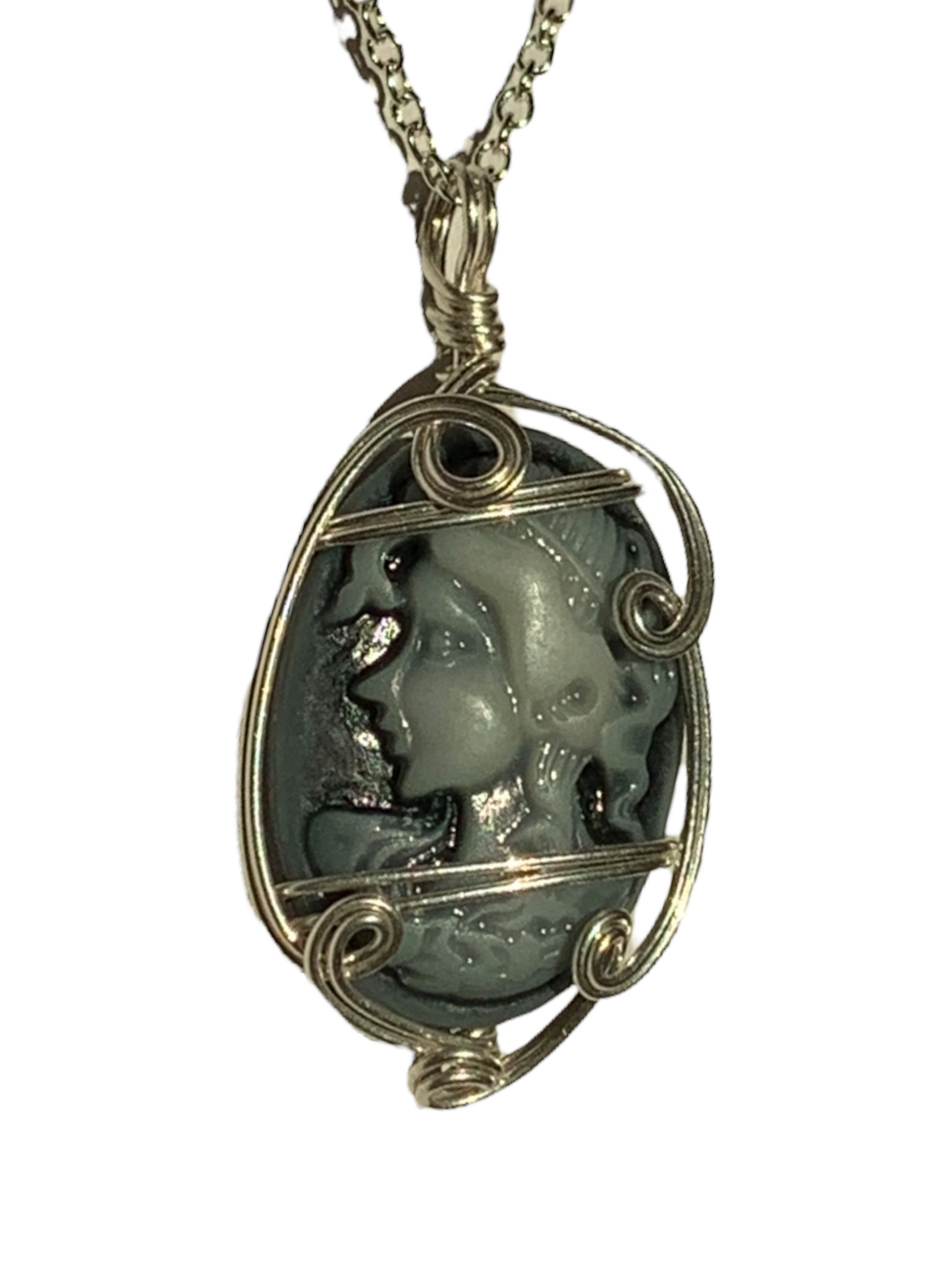 Sterling Silver Black and White Vintage Antique Cameo Pendant