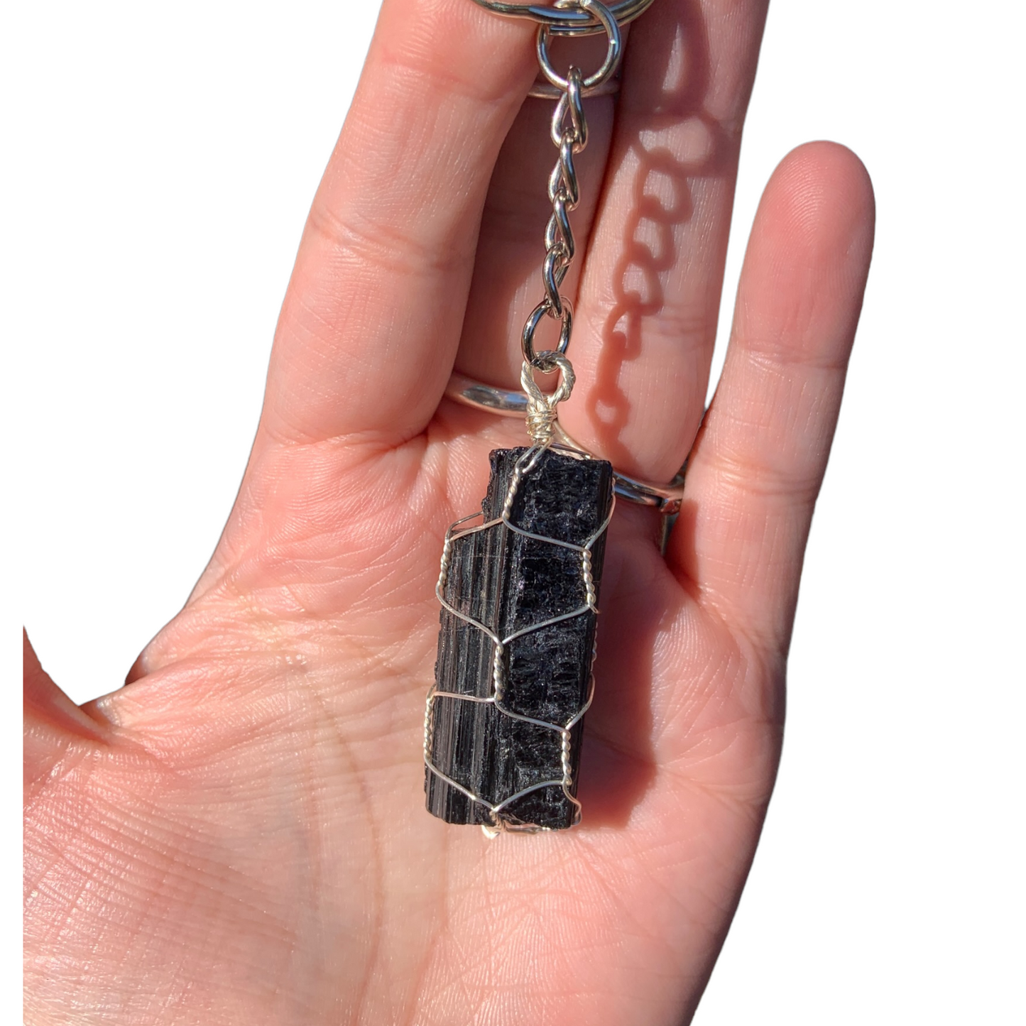 Silver | Gold Wire Wrapped Black Tourmaline Crystal Keychain