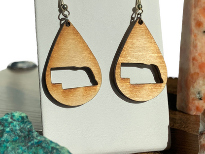 Painted | Natural Wood Hypoallergenic Nebraska Huskers Go Big Red Wood Laser Engraved Wood Earrings