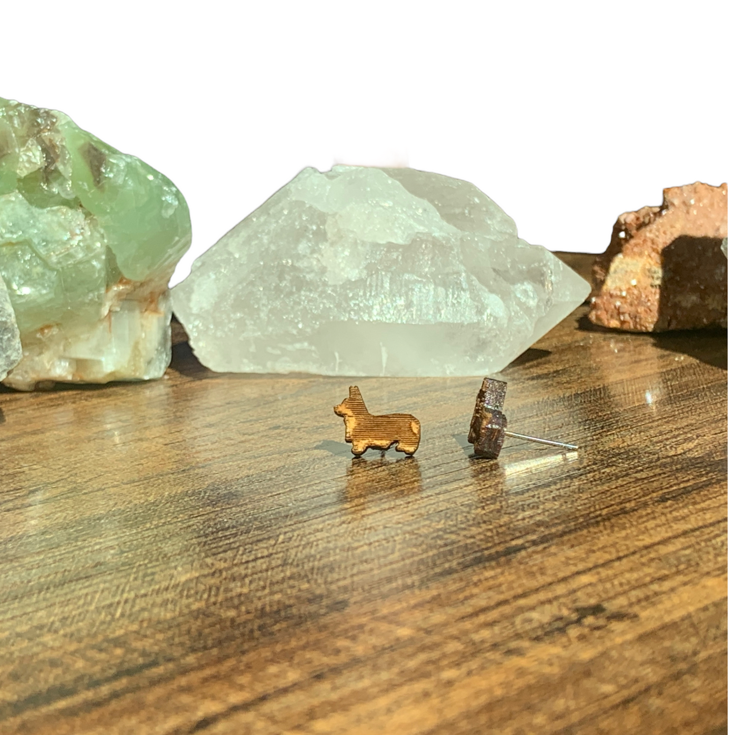 Natural | Hand Painted Hypoallergenic Corgi Dog Laser Engraved Wooden Earrings