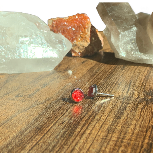 6MM Hypoallergenic Red Druzy Earring Studs