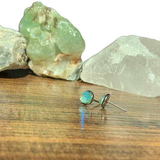 6MM Hypoallergenic Seafoam Green Druzy Earring Studs