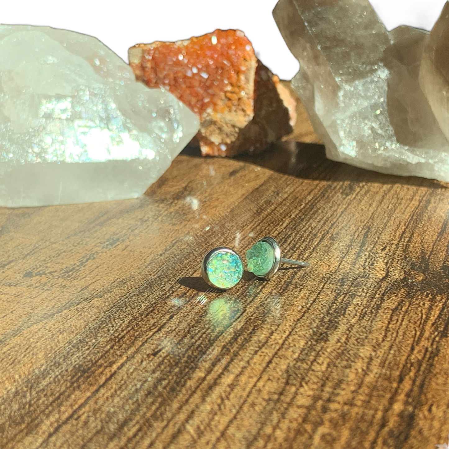 6MM Hypoallergenic Seafoam Green Druzy Earring Studs