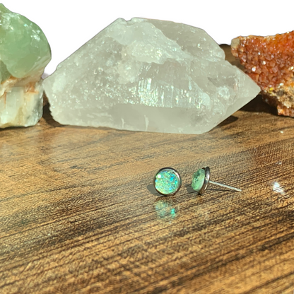 6MM Hypoallergenic Seafoam Green Druzy Earring Studs