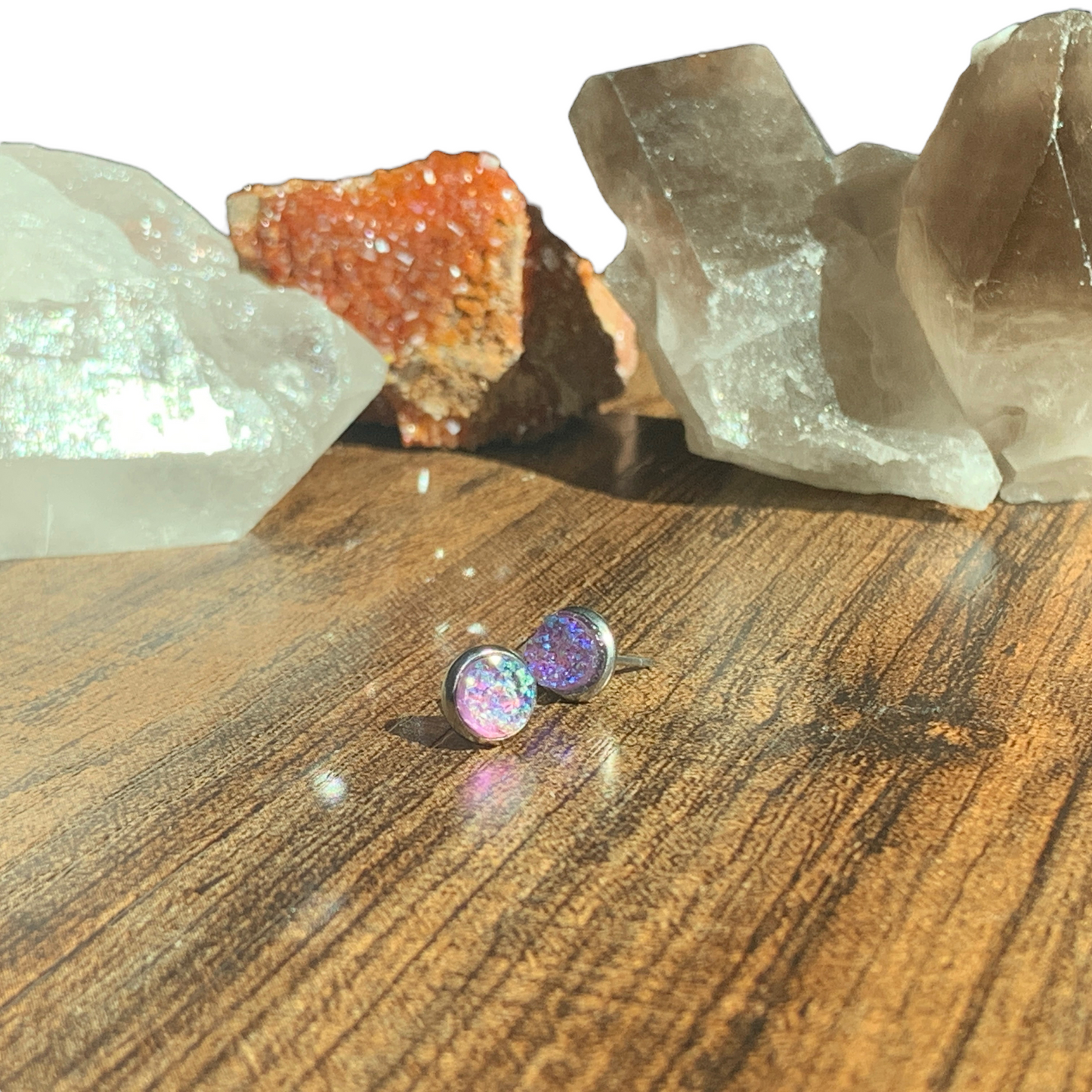 6MM Hypoallergenic Light Purple Druzy Earring Studs