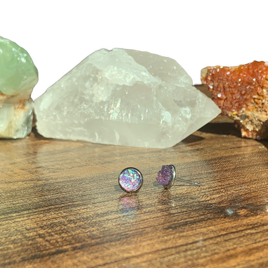 6MM Hypoallergenic Light Purple Druzy Earring Studs