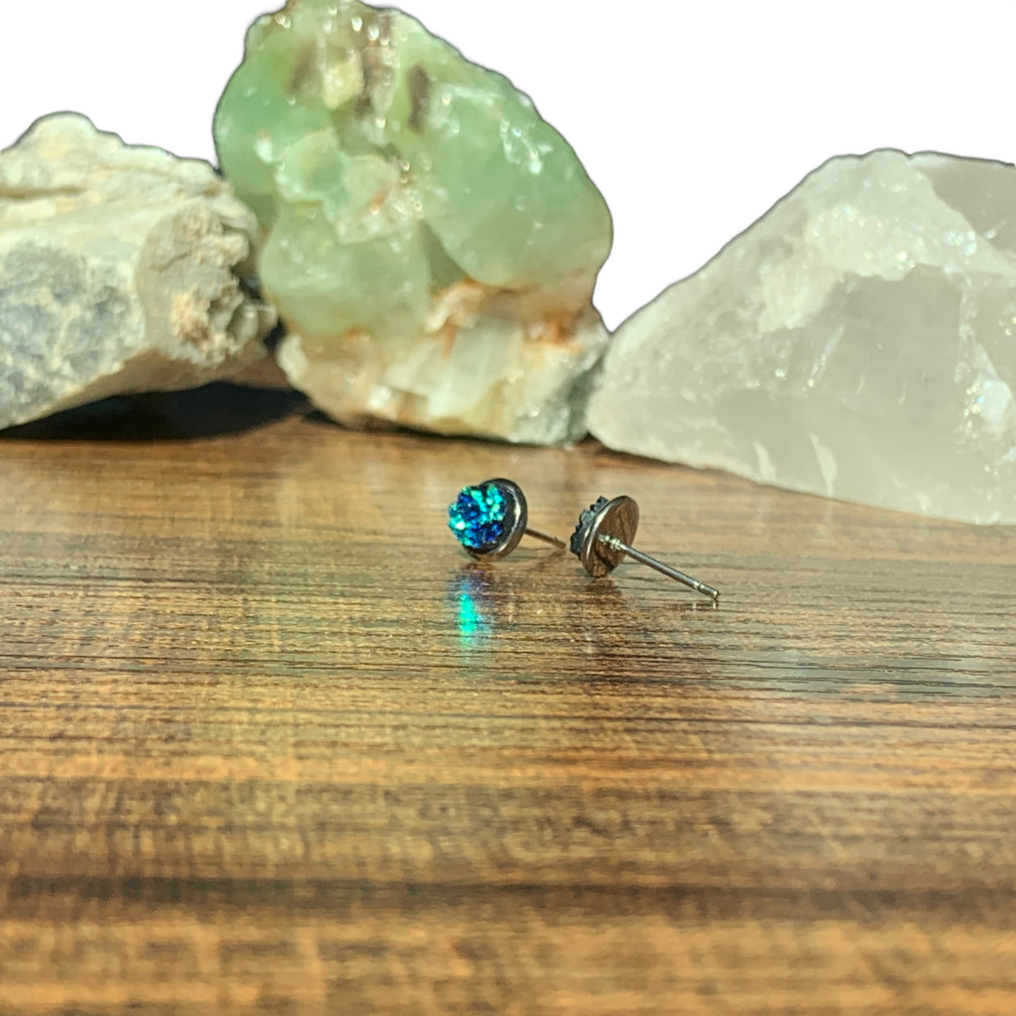 6MM Hypoallergenic Black and Green/Blue Sparkle Druzy Earring Studs