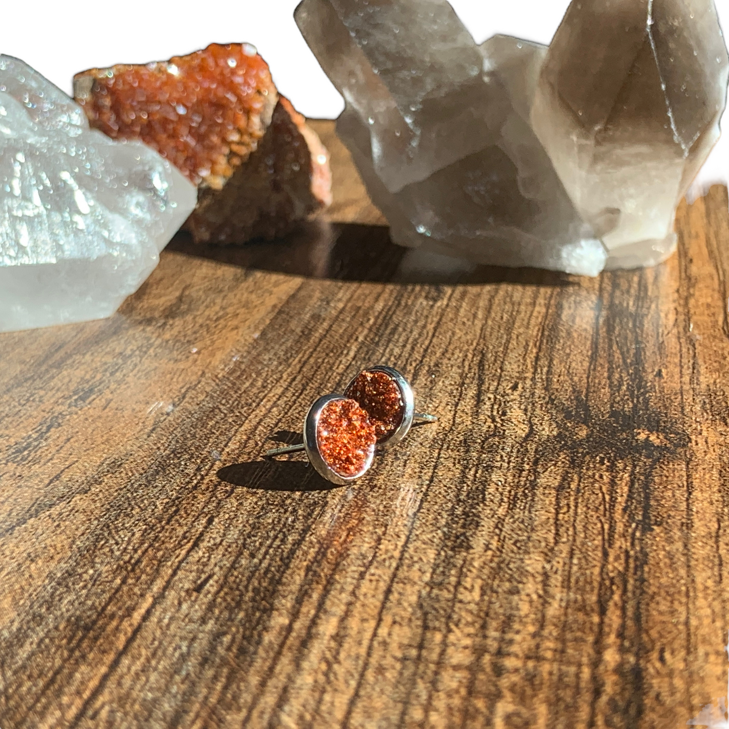 8MM Hypoallergenic Burnt Orange Sparkle Druzy Earring Studs