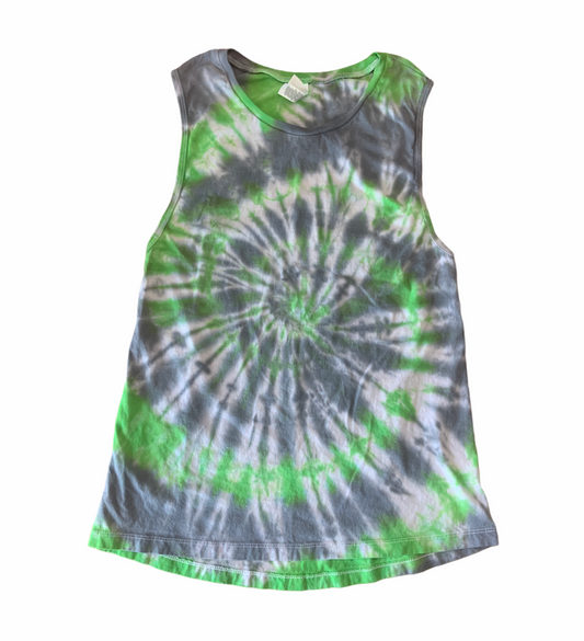 Adult Large Lime Green and Gray Muscle Tank Tie Dye