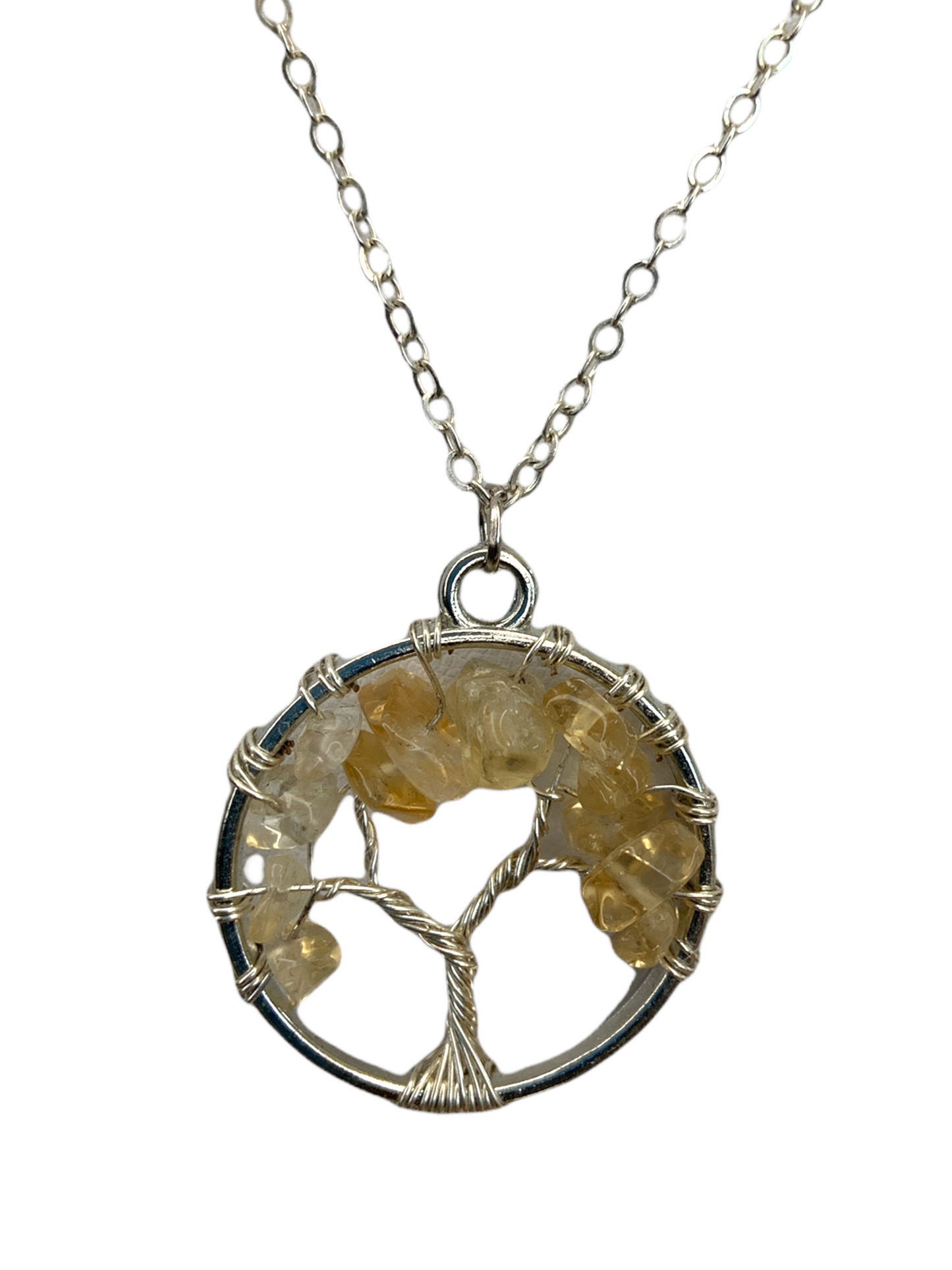 Sterling Silver|14kt Gold Filled Wire Wrapped Crystal Tree of Life and Balance Pendant