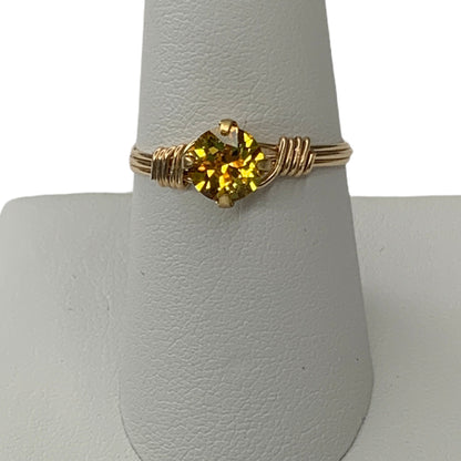 Sterling Silver | 14KT Gold Filled Yellow Sunflower Crystal Wire Ring