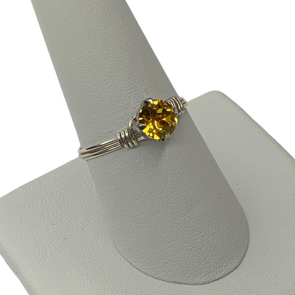 Sterling Silver | 14KT Gold Filled Yellow Sunflower Crystal Wire Ring