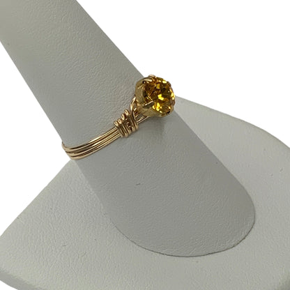 Sterling Silver | 14KT Gold Filled Yellow Sunflower Crystal Wire Ring