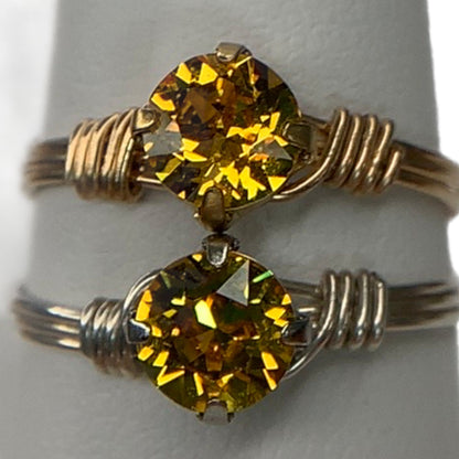 Sterling Silver | 14KT Gold Filled Yellow Sunflower Crystal Wire Ring