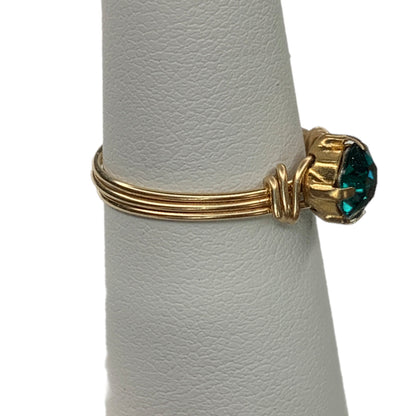 Sterling Silver | 14KT Rolled Gold 6MM Emerald Green Crystal Wire Ring