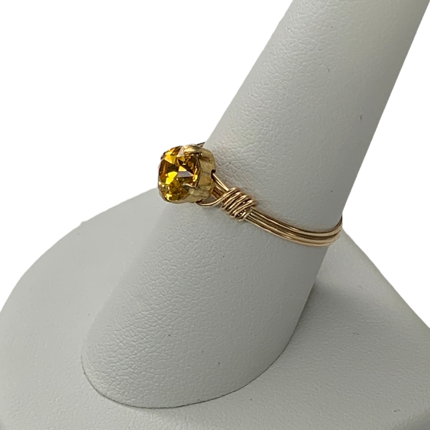 Sterling Silver | 14KT Gold Filled Yellow Sunflower Crystal Wire Ring