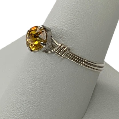 Sterling Silver | 14KT Gold Filled Yellow Sunflower Crystal Wire Ring