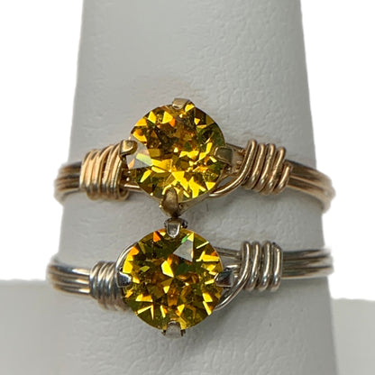 Sterling Silver | 14KT Gold Filled Yellow Sunflower Crystal Wire Ring