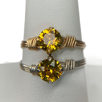 Sterling Silver | 14KT Gold Filled Yellow Sunflower Crystal Wire Ring